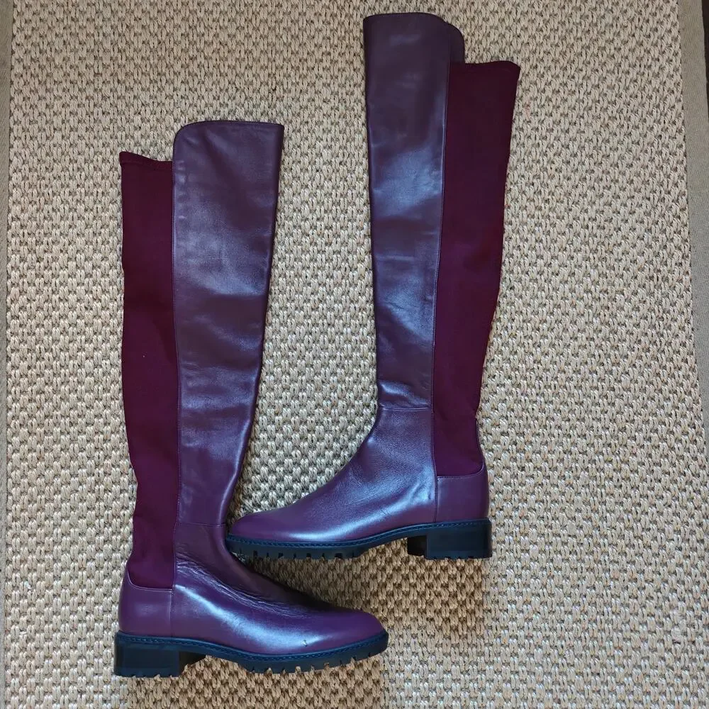 Stuart Weitzman City Boot Cabernet Burgundy Leather OTK Boots 5.5 36 S4829